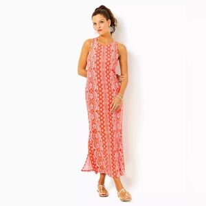 Lilly Pulitzer Sydnee Maxi Dress Flamingo Feather Harbour View Engineered Knit